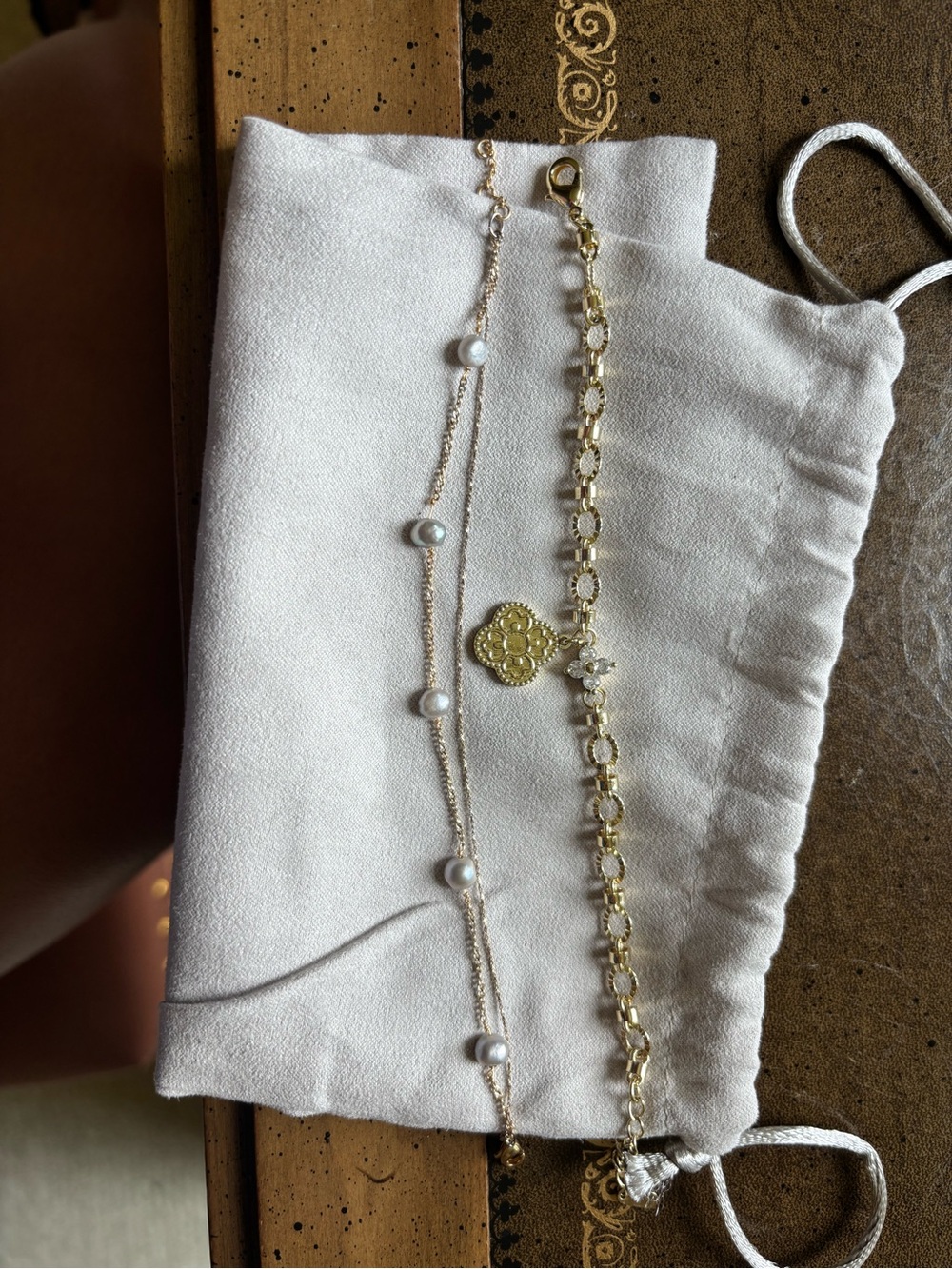 Set of 2 | Multi-Chain Pearl and Clover Charm Bracelet - Women Jewelry